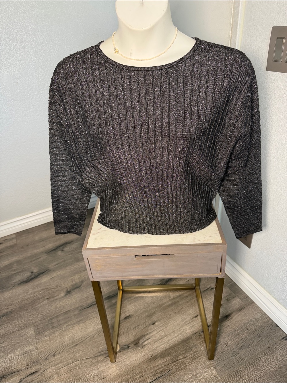 Tahari Shimmery Ribbed Knit Pullover - Black